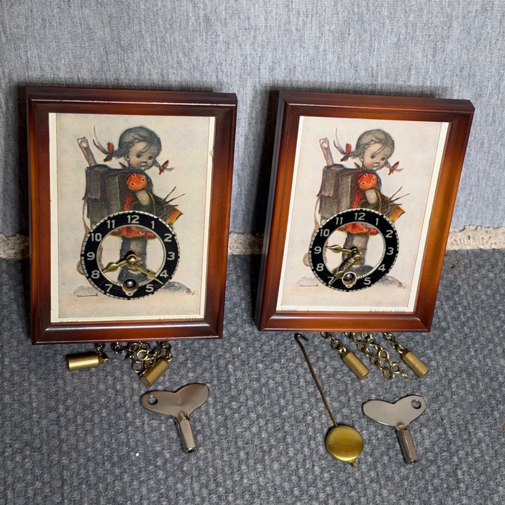 VTG Hummel School Girl Pendulum Set of 2 Made in W Germany with Key Winders